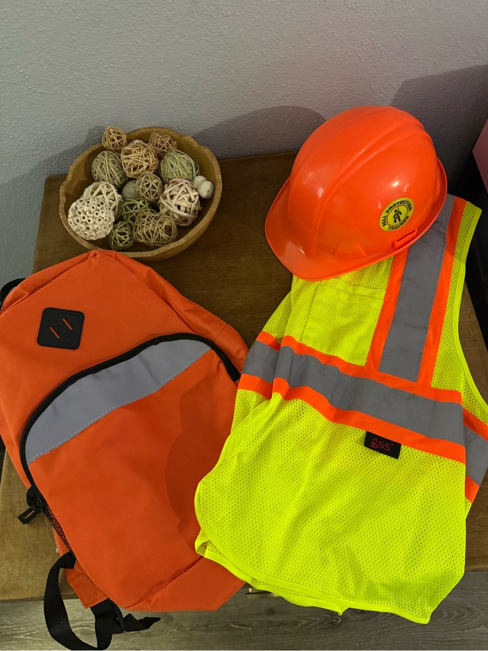 High-Visibility Safety Vest and Hard Hat Set - Neon Yellow & Orange